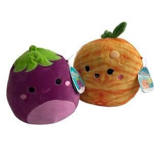 Squishmallow Lot Of 2 Veggie Squad 8" Glena Eggplant And Judy Scented Orange